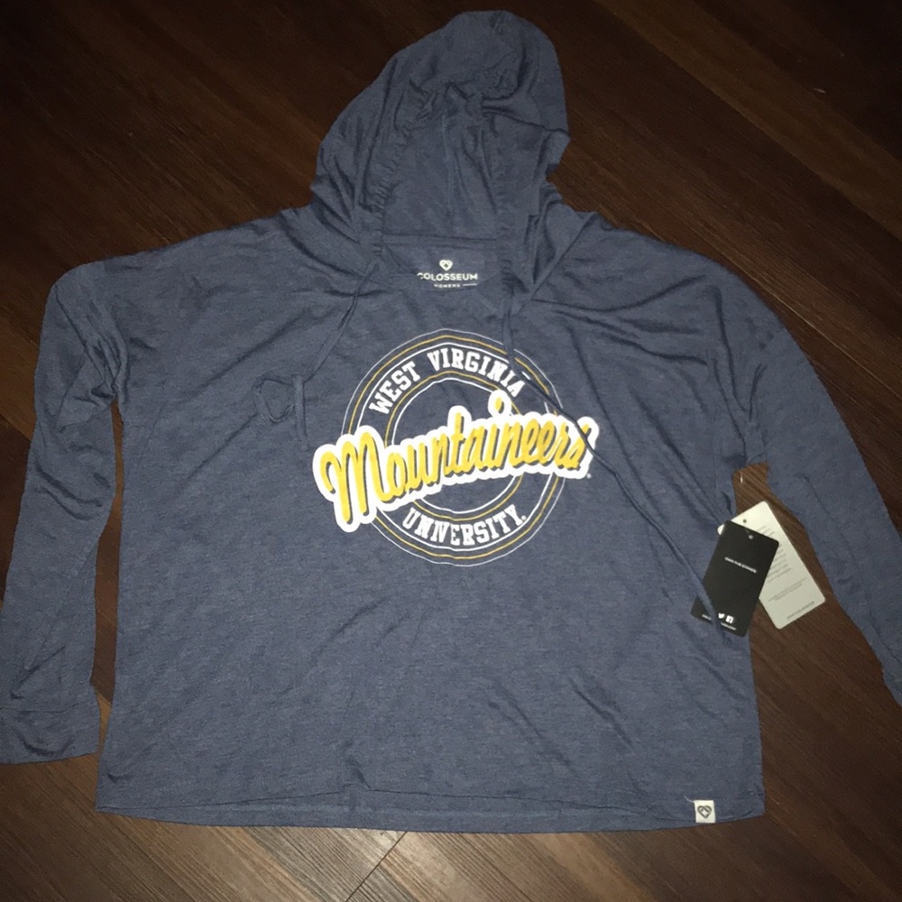 West Virginia Mountaineers Blue Cody Meet & Greet Hooded Long Sleeve T-Shirt NWT - Picture 2 of 6